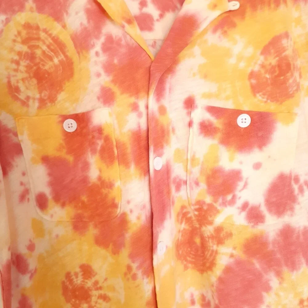 J. Crew Short-Sleeve Camp-Collar Harbor Shirt in Tie-Dye Yellow Pink Size S